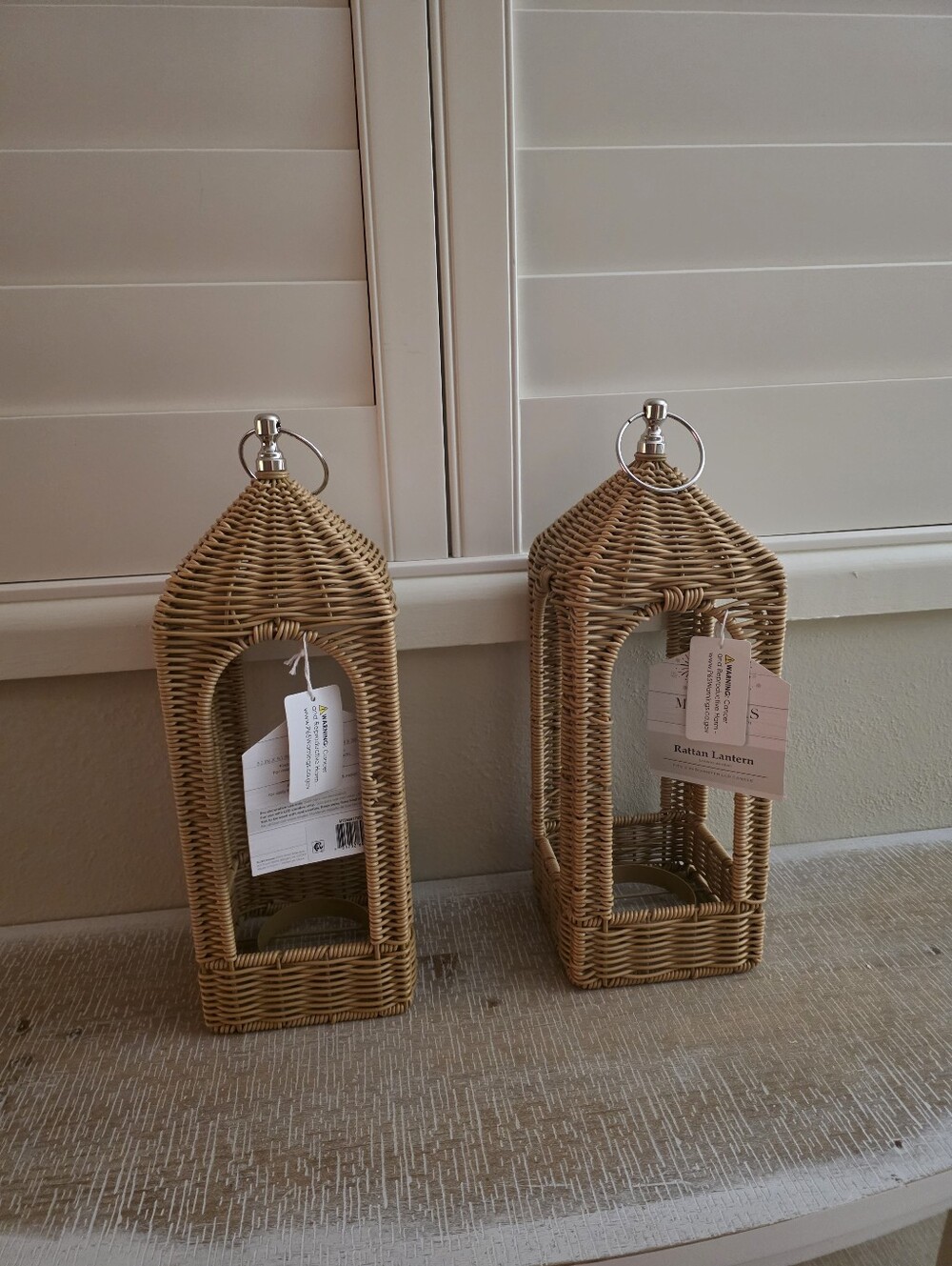 Natural Rattan Lantern with Metal Ring - Light Brown